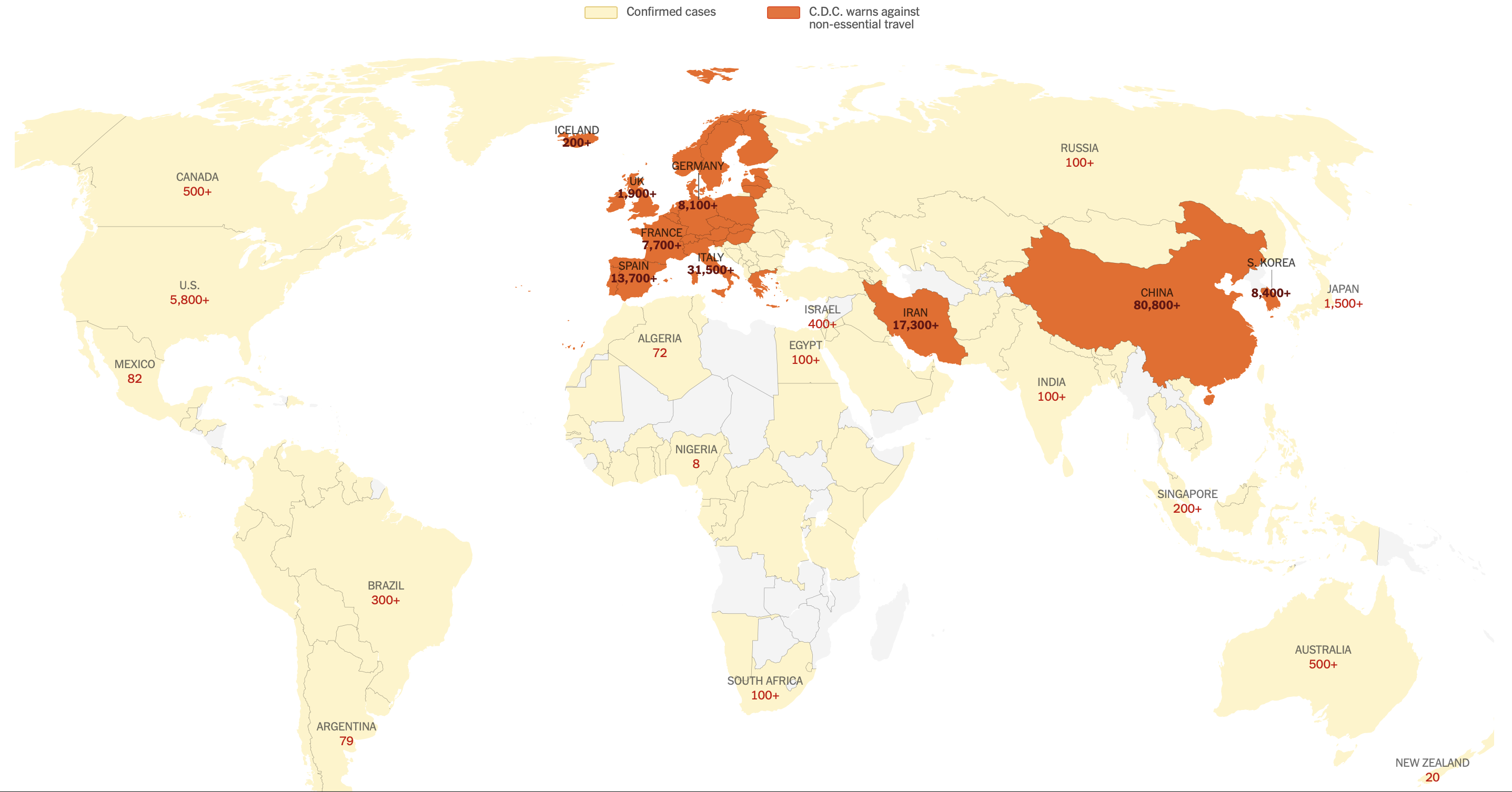 Coronavirus Map: Tracking the Spread of the Outbreak. Updated March 18, 2020. Source: www.nytimes.com